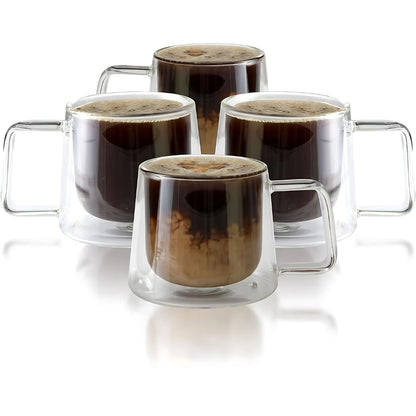Double Walled Glass Coffee Drink Mug with Handle
