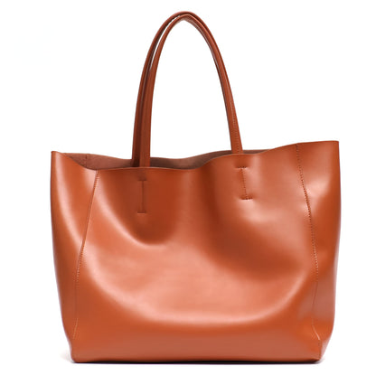 Large Beige Genuine Leather Tote Bag for Women