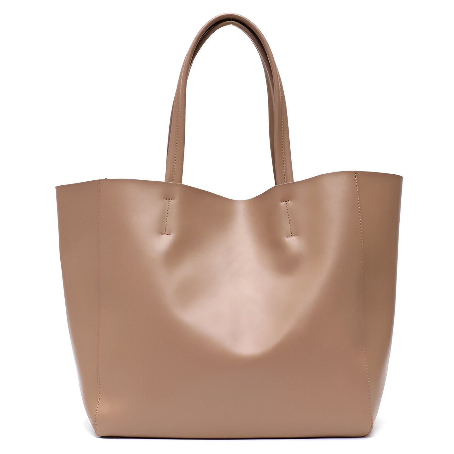 Large Beige Genuine Leather Tote Bag for Women