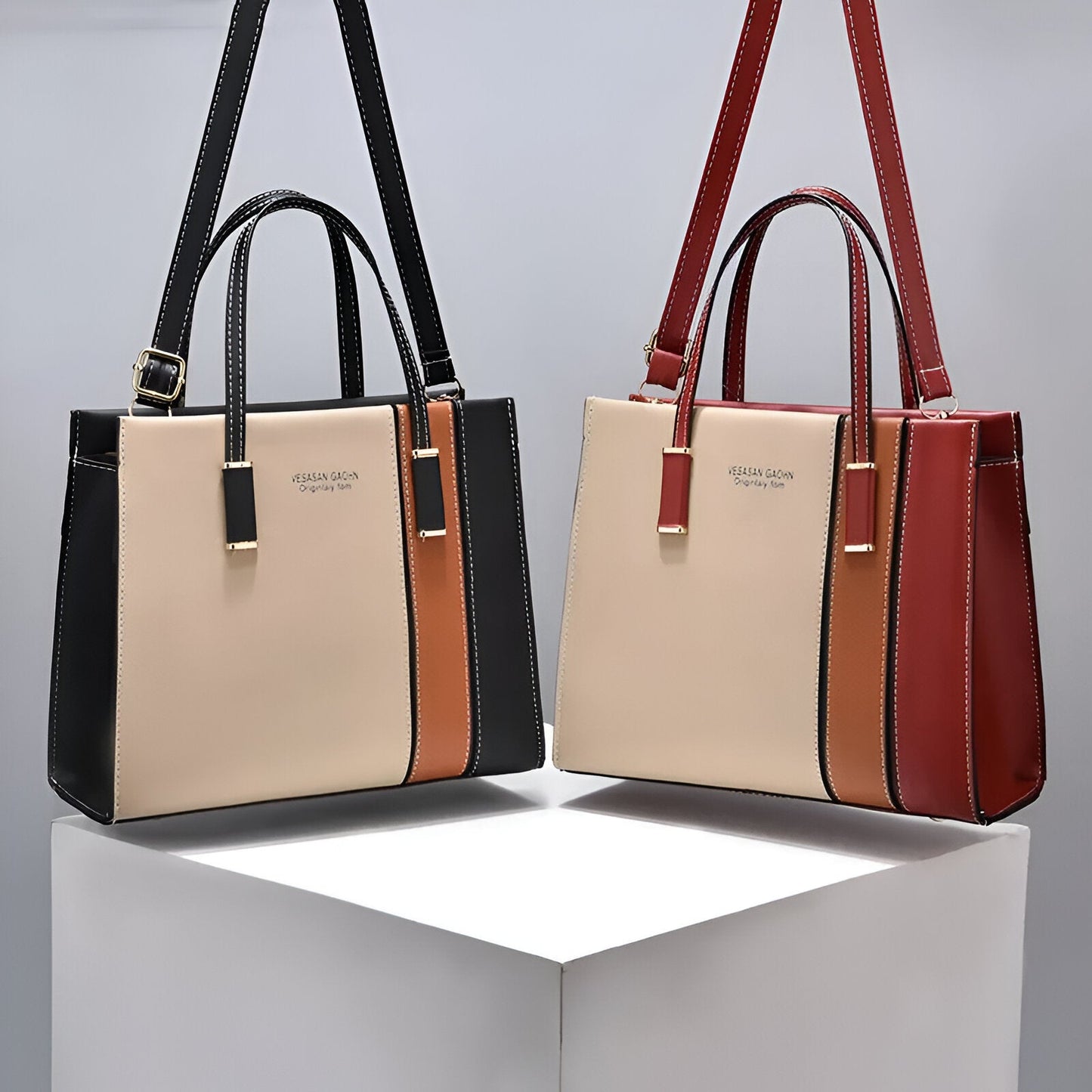 Colour Block Hand Bag With Zip Lock