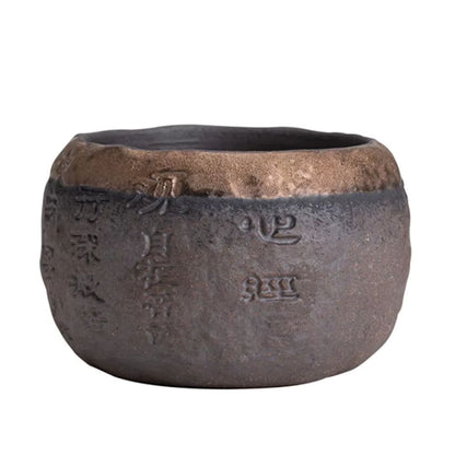 Rough Pottery Handmade Relief Heart Sutra Zen Cup