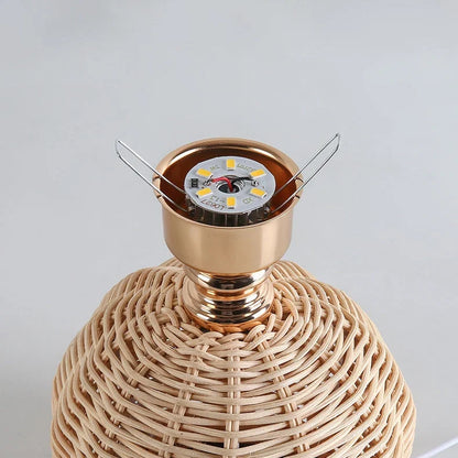 Boho Rattan Pleated Cone Table Lamp