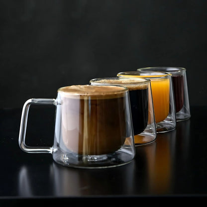 Double Walled Glass Coffee Drink Mug with Handle