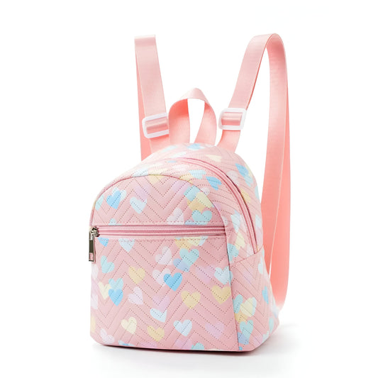 Children's Mini Backpack for Girls, Pink with Hearts