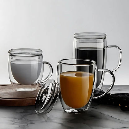 Double Wall Glass Mug with Lid