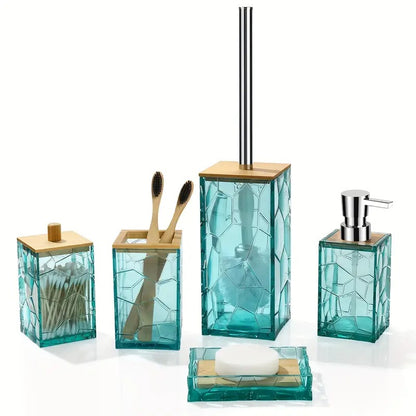 5pcs Bamboo Acrylic Transparent Bathroom Accessories Set