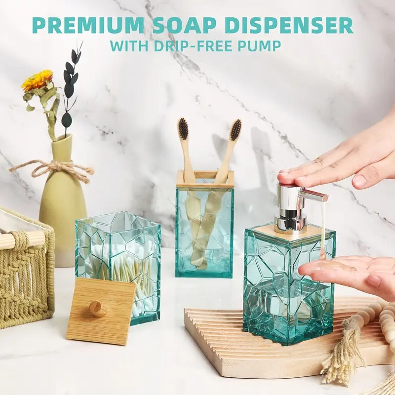5pcs Bamboo Acrylic Transparent Bathroom Accessories Set